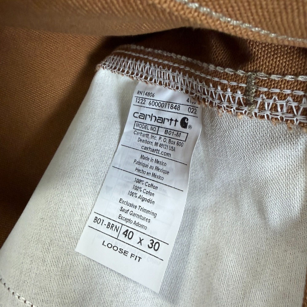 Carhartt Men Duck Double Knee Work Dungaree Pants B01-BRN 40x30 Loose Brown - Picture 4 of 6